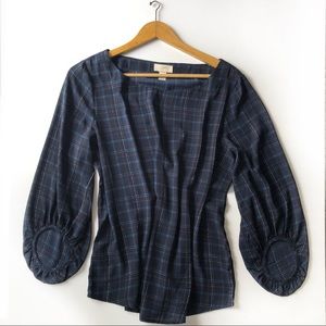 Blue printed Bubble cuff blouse